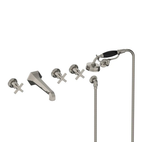 Lefroy Brooks Mackintosh Bateria wannowa 5-otworowa ścienna z zestawem prysznicowym oraz uchwytem Silver Nickel MH1247NK