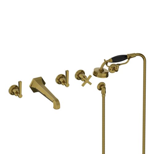 Lefroy Brooks Mackintosh Bateria wannowa 5-otworowa ścienna z zestawem prysznicowym oraz uchwytem Antique Gold ML1247AG