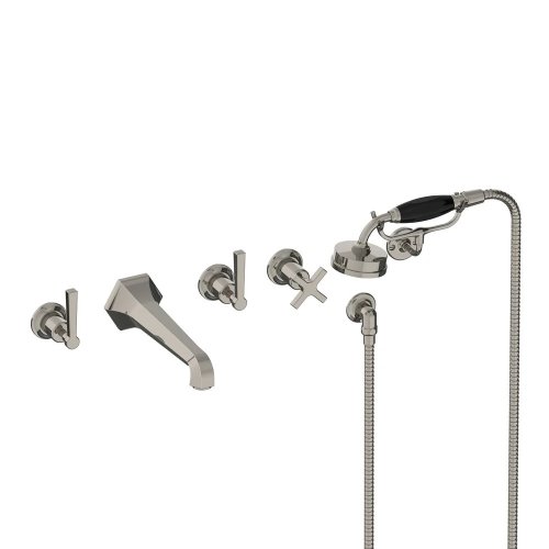 Lefroy Brooks Mackintosh Bateria wannowa 5-otworowa ścienna z zestawem prysznicowym oraz uchwytem Silver Nickel ML1247NK