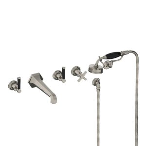 Lefroy Brooks Mackintosh Bateria wannowa 5-otworowa ścienna z zestawem prysznicowym oraz uchwytem Silver Nickel MB1247NK