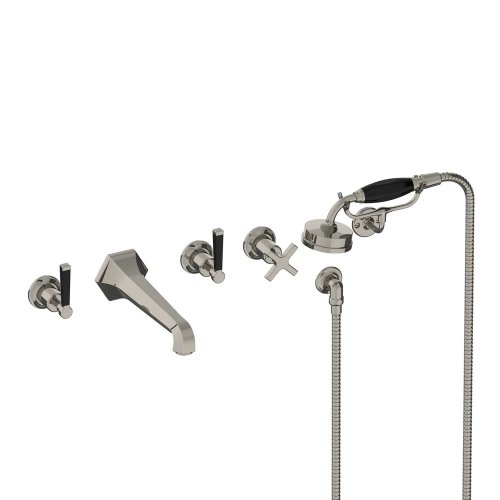 Lefroy Brooks Mackintosh Bateria wannowa 5-otworowa ścienna z zestawem prysznicowym oraz uchwytem Silver Nickel MB1247NK