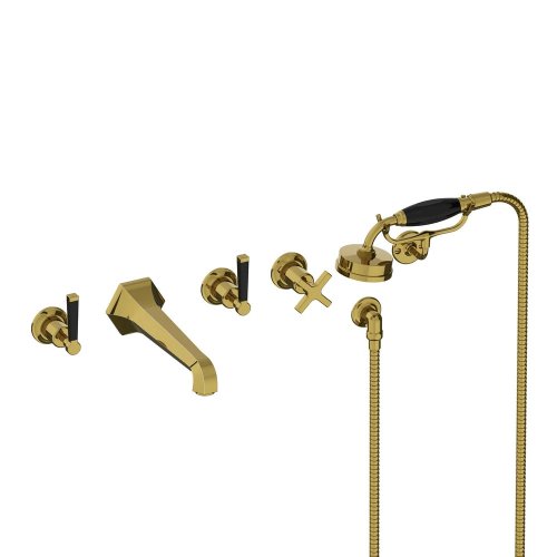 Lefroy Brooks Mackintosh Bateria wannowa 5-otworowa ścienna z zestawem prysznicowym oraz uchwytem Polished Brass MB1247PB