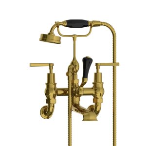 Lefroy Brooks Mackintosh Bateria wannowa ścienna z zestawem prysznicowym Antique Gold ML1166AG