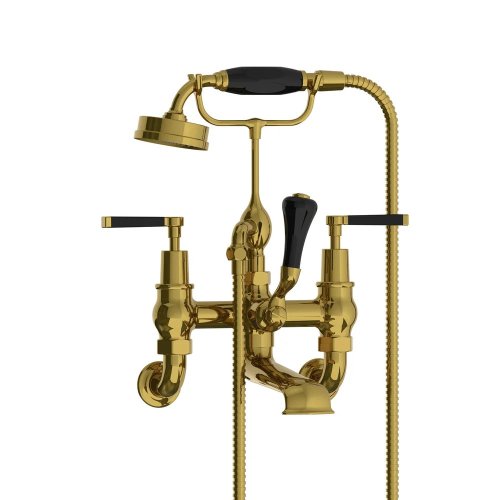 Lefroy Brooks Mackintosh Bateria wannowa ścienna z zestawem prysznicowym Antique Gold MB1166AG