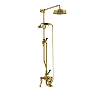 Lefroy Brooks Mackintosh Bateria wannowa termostatyczna 2-otworowa z deszczownicą Ø 197 mm i zestawem prysznicowym Antique Gold DMMK8825AG