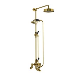 Lefroy Brooks Mackintosh Bateria wannowa termostatyczna 2-otworowa z deszczownicą Ø 197 mm i zestawem prysznicowym Antique Gold WMMK8825AG