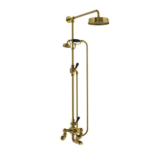 Lefroy Brooks Mackintosh Bateria wannowa termostatyczna 2-otworowa z deszczownicą Ø 197 mm i zestawem prysznicowym Antique Gold WMMK8825AG