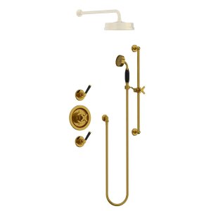 Lefroy Brooks Mackintosh Bateria natryskowa termostatyczna ze słuchawką prysznicową na drążku Antique Gold MB8804AG