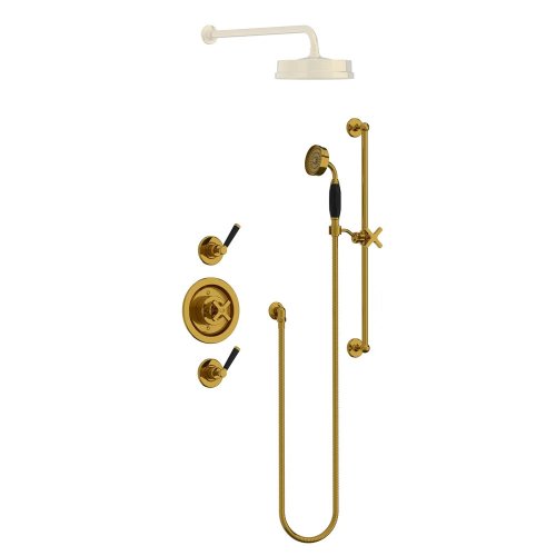 Lefroy Brooks Mackintosh Bateria natryskowa termostatyczna ze słuchawką prysznicową na drążku Antique Gold MB8804AG