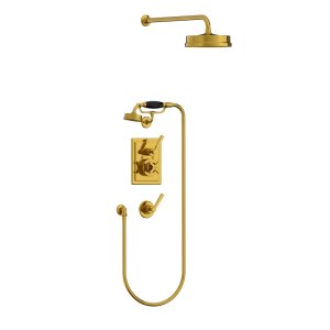 Lefroy Brooks Mackintosh Bateria natryskowa termostatyczna z deszczownicą i ze słuchawką prysznicową Polished Brass MK8716PB