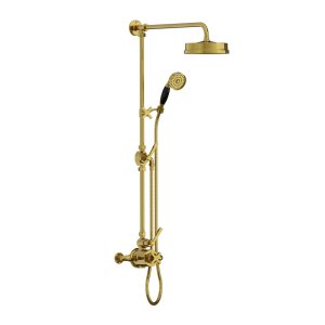 Lefroy Brooks Mackintosh Bateria natryskowa termostatyczna 2-otworowa z deszczownicą Ø 197 mm oraz ze słuchawką na ruchomym uchwycie Polished Brass ML8744PB