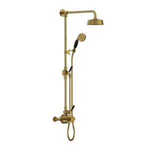 Lefroy Brooks Mackintosh Bateria natryskowa termostatyczna 2-otworowa z deszczownicą Ø 154 mm oraz ze słuchawką na ruchomym uchwycie Antique Gold MB8743AG