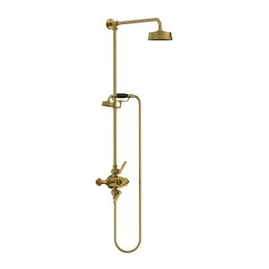 Lefroy Brooks Mackintosh Bateria natryskowa termostatyczna 2-otworowa z deszczownicą Ø 154 mm oraz ze słuchawką na kolumnie Antique Gold ML8741AG