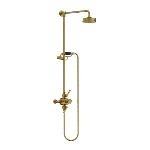 Lefroy Brooks Mackintosh Bateria natryskowa termostatyczna 2-otworowa z deszczownicą Ø 154 mm oraz ze słuchawką na kolumnie Antique Gold ML8741AG
