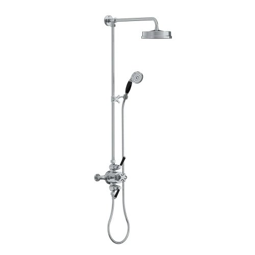 Lefroy Brooks Mackintosh Bateria natryskowa termostatyczna 2-otworowa z deszczownicą Ø 197 mm oraz ze słuchawką na kolumnie Chrom MB8754CP