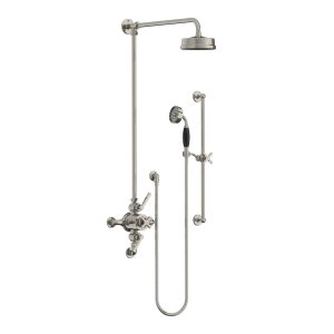 Lefroy Brooks Mackintosh Bateria natryskowa termostatyczna 3-otworowa z deszczownicą Ø 154 mm oraz ze słuchawką na drążku Silver Nickel ML8748NK