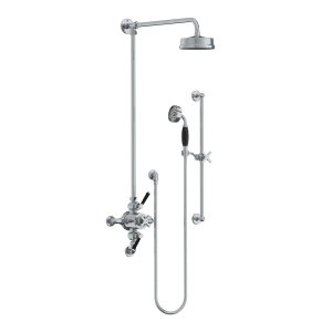 Lefroy Brooks Mackintosh Bateria natryskowa termostatyczna 3-otworowa z deszczownicą Ø 154 mm oraz ze słuchawką na drążku Chrom MB8748CP