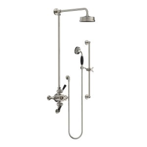 Lefroy Brooks Mackintosh Bateria natryskowa termostatyczna 3-otworowa z deszczownicą Ø 154 mm oraz ze słuchawką na drążku Silver Nickel MK8748NK