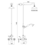 Sbordoni Firenze Bateria wannowo-prysznicowa ścienna z drążkiem, deszczownicą ∅ 15 cm, wężem i słuchawka Natural Brass FI116s150dxON