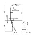 Webert Aria Bateria umywalkowa 1-otworowa wysoka z korkiem klik klak chrom AI830401.015